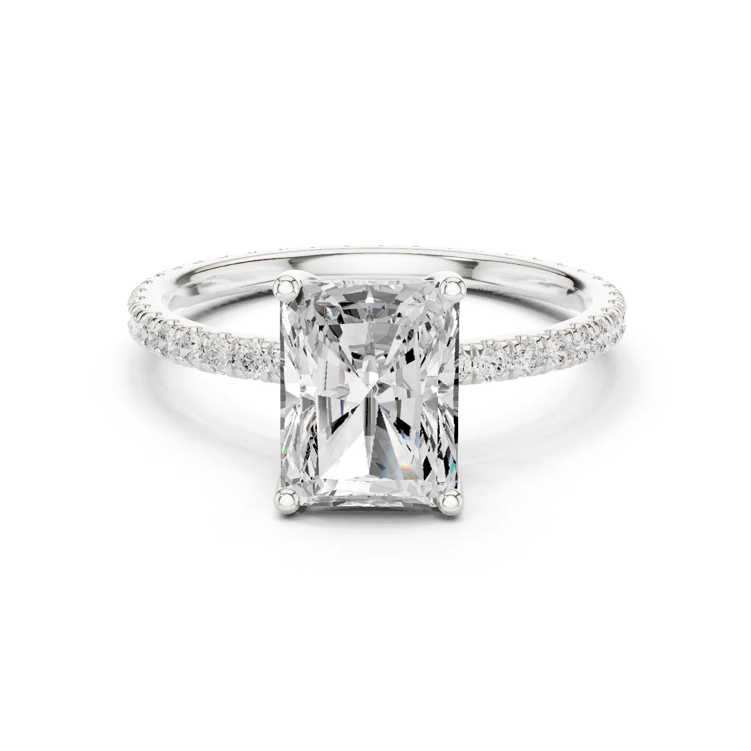 Radiant Shape Diamond Pave Band Engagement Ring