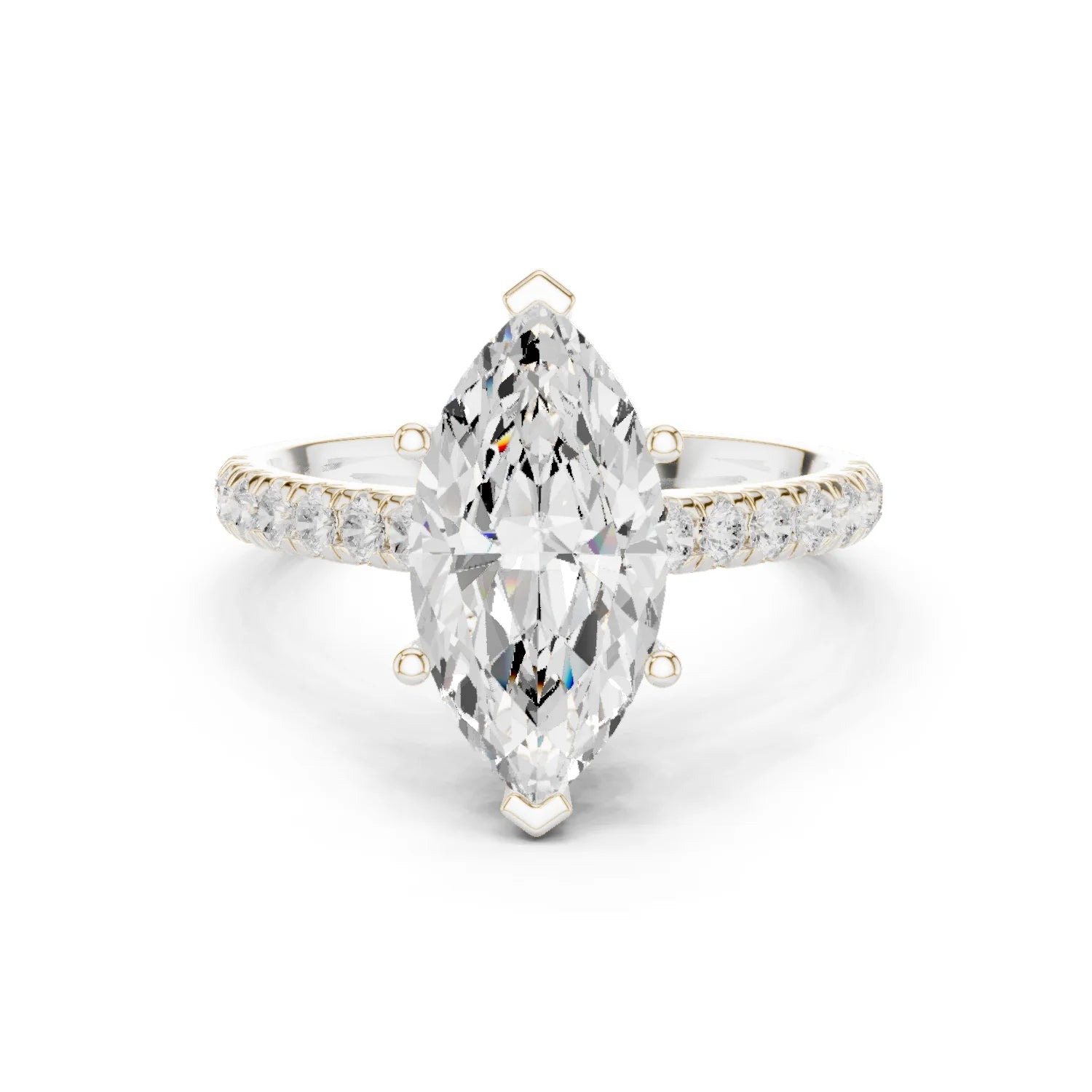 Marquise Cut Diamond Hidden Halo Engagement Ring with Pave Band