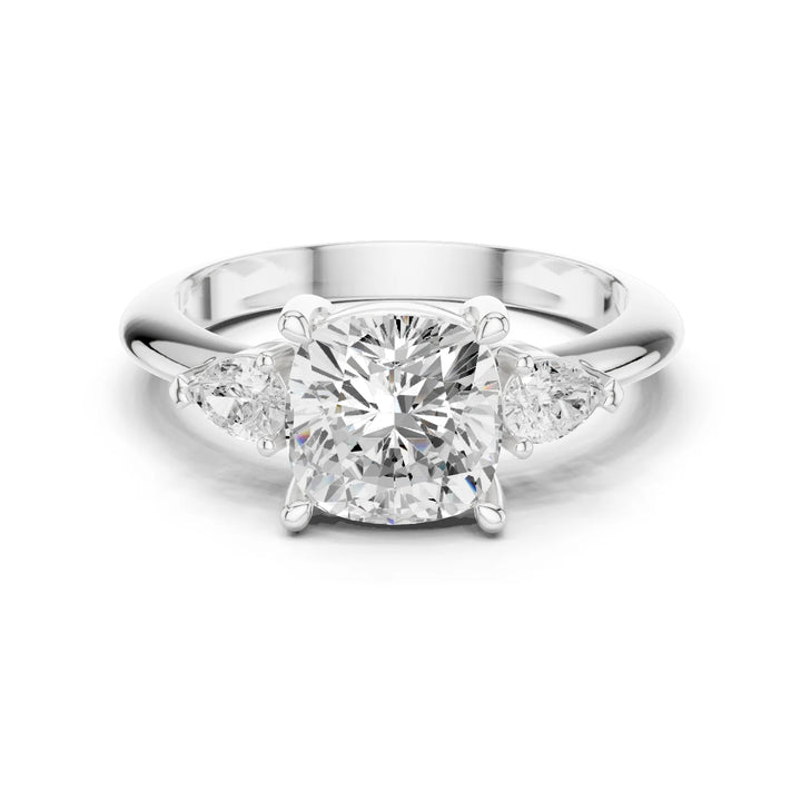 Cushion Diamond Solitaire Engagement Ring with Hidden Side Accent