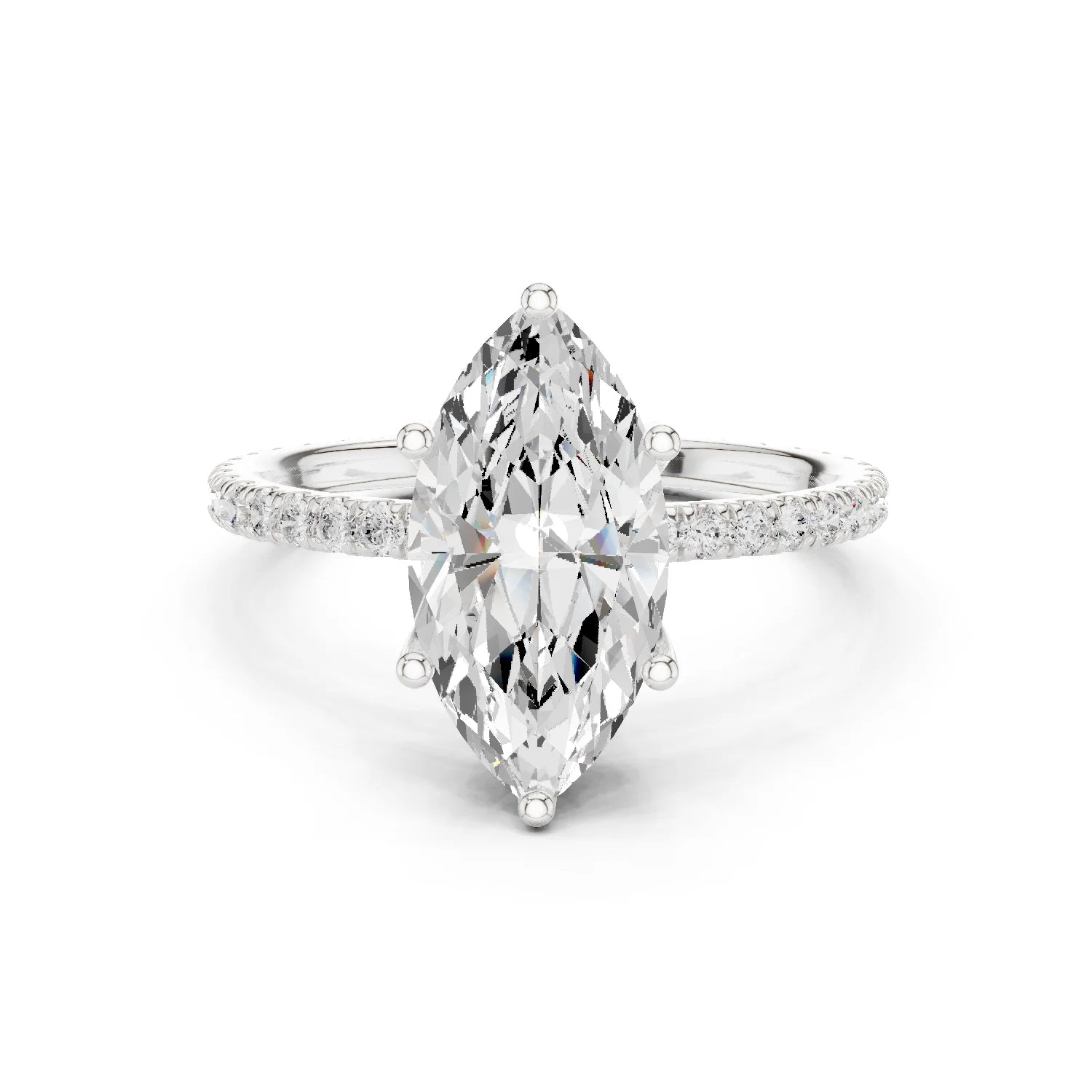 Marquise Shape Diamond Pave Band Engagement Ring