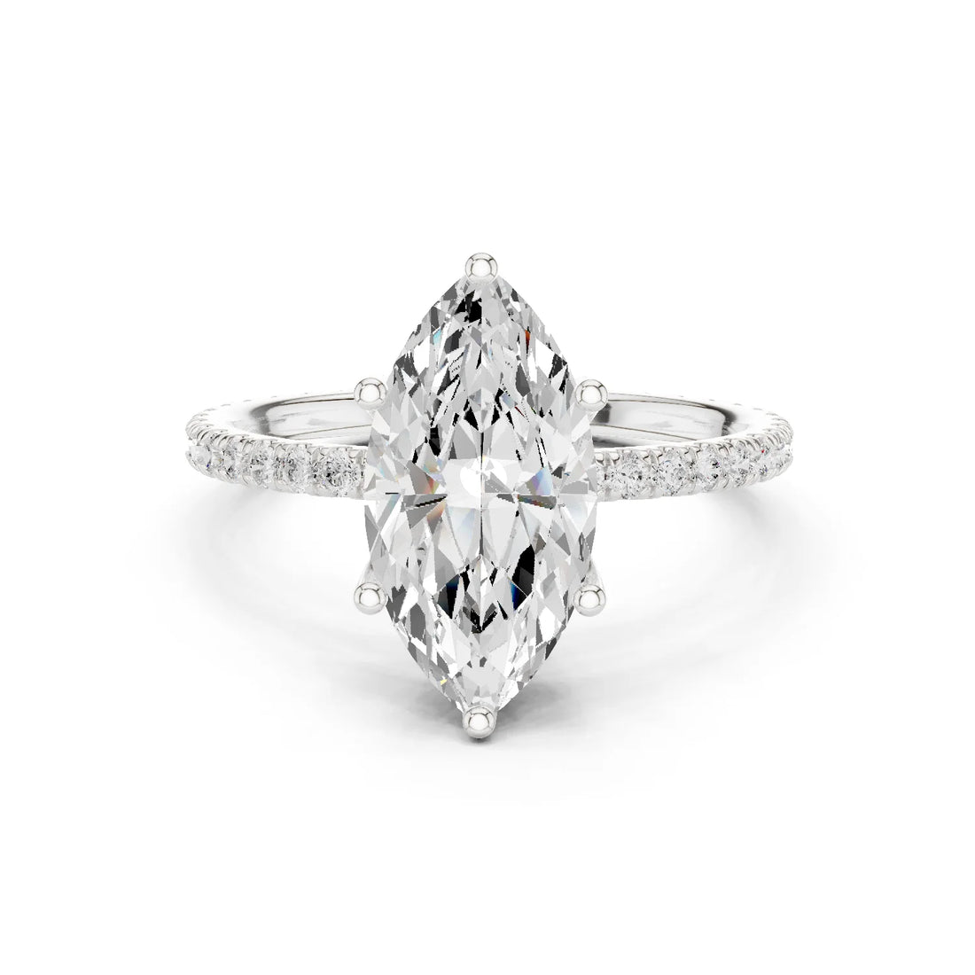 Marquise Shape Diamond Pave Band Engagement Ring