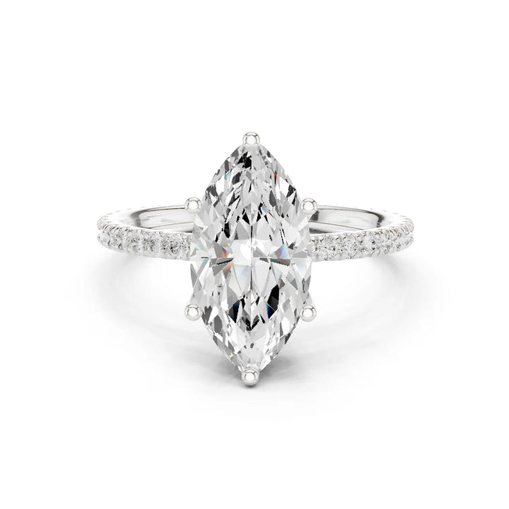 Marquise Shape Diamond Pave Band Engagement Ring