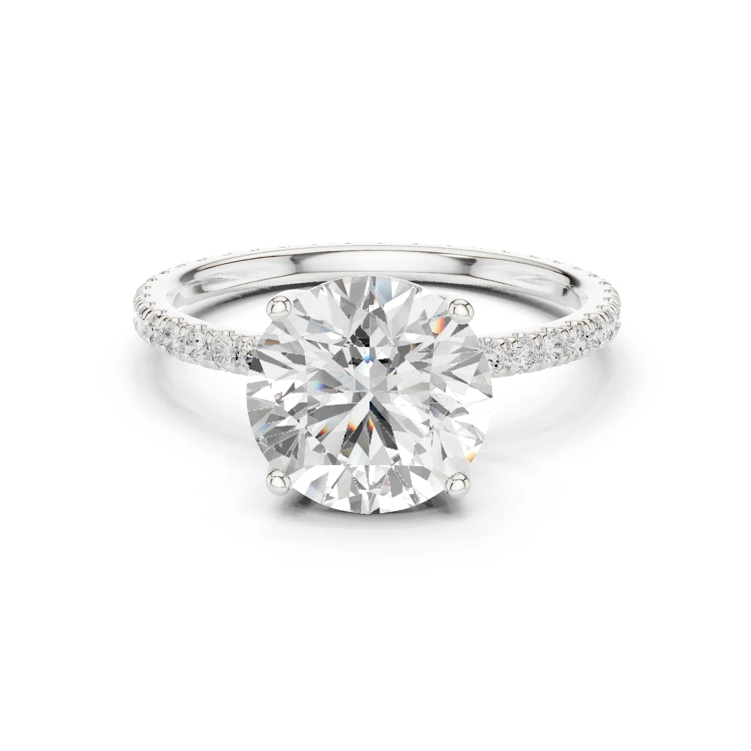 Round Shape Diamond Pave Band Engagement Ring