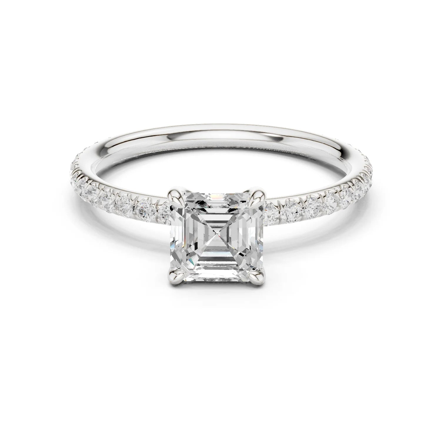 Asscher Cut Diamond Pave Engagement Ring