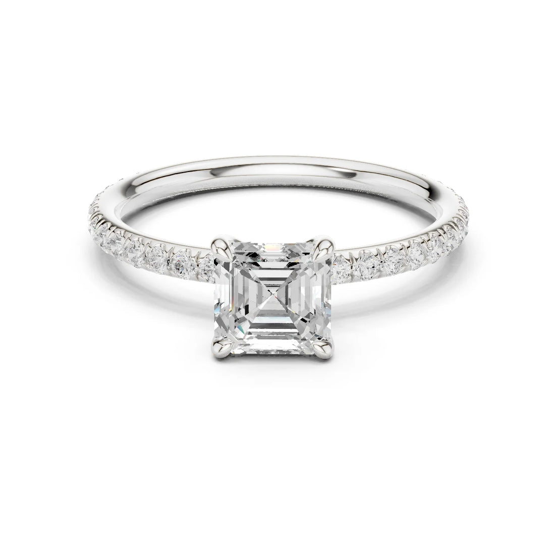 Asscher Cut Diamond Pave Engagement Ring