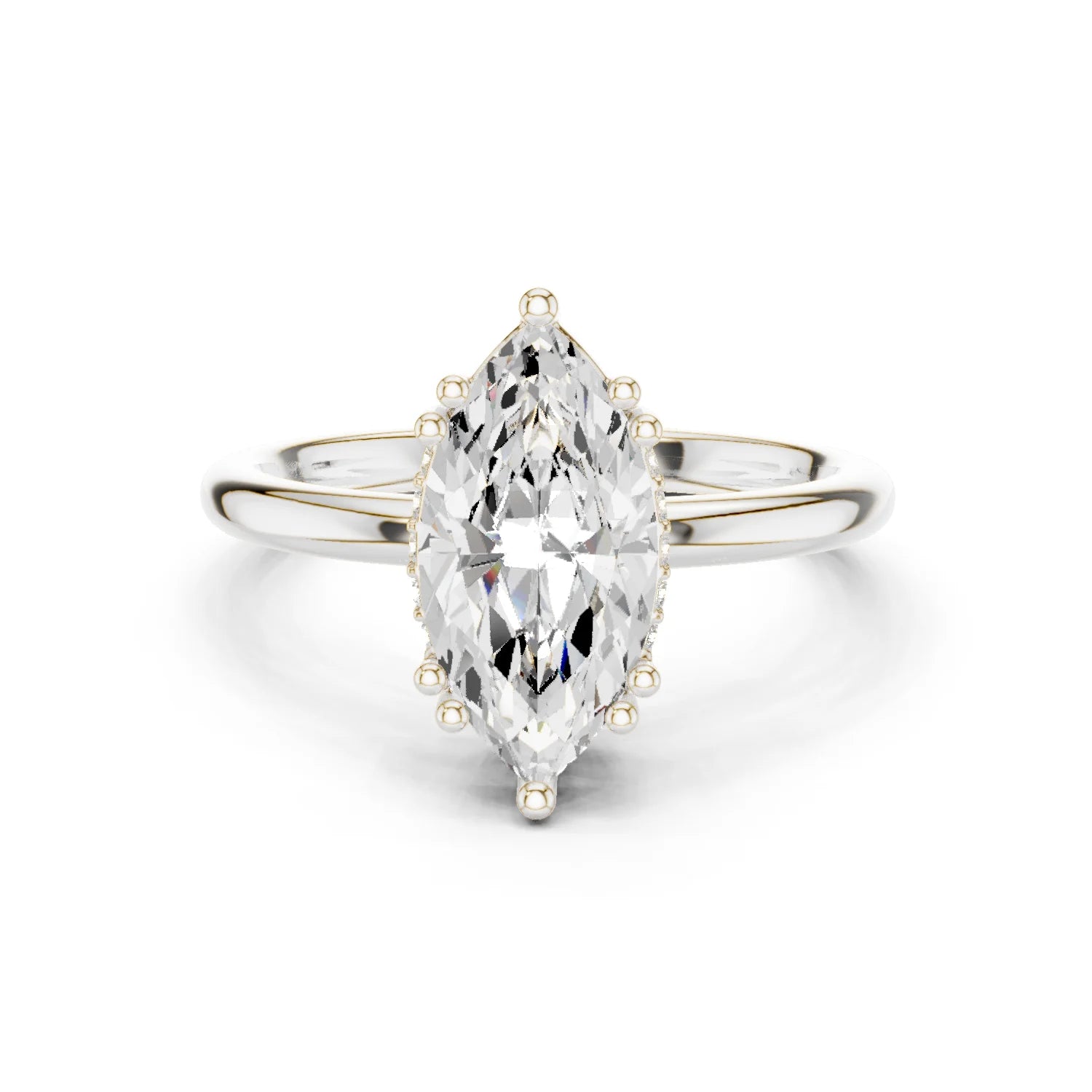 Marquise Cut Diamond Solitaire Engagement Ring with Hidden Accent Diamonds