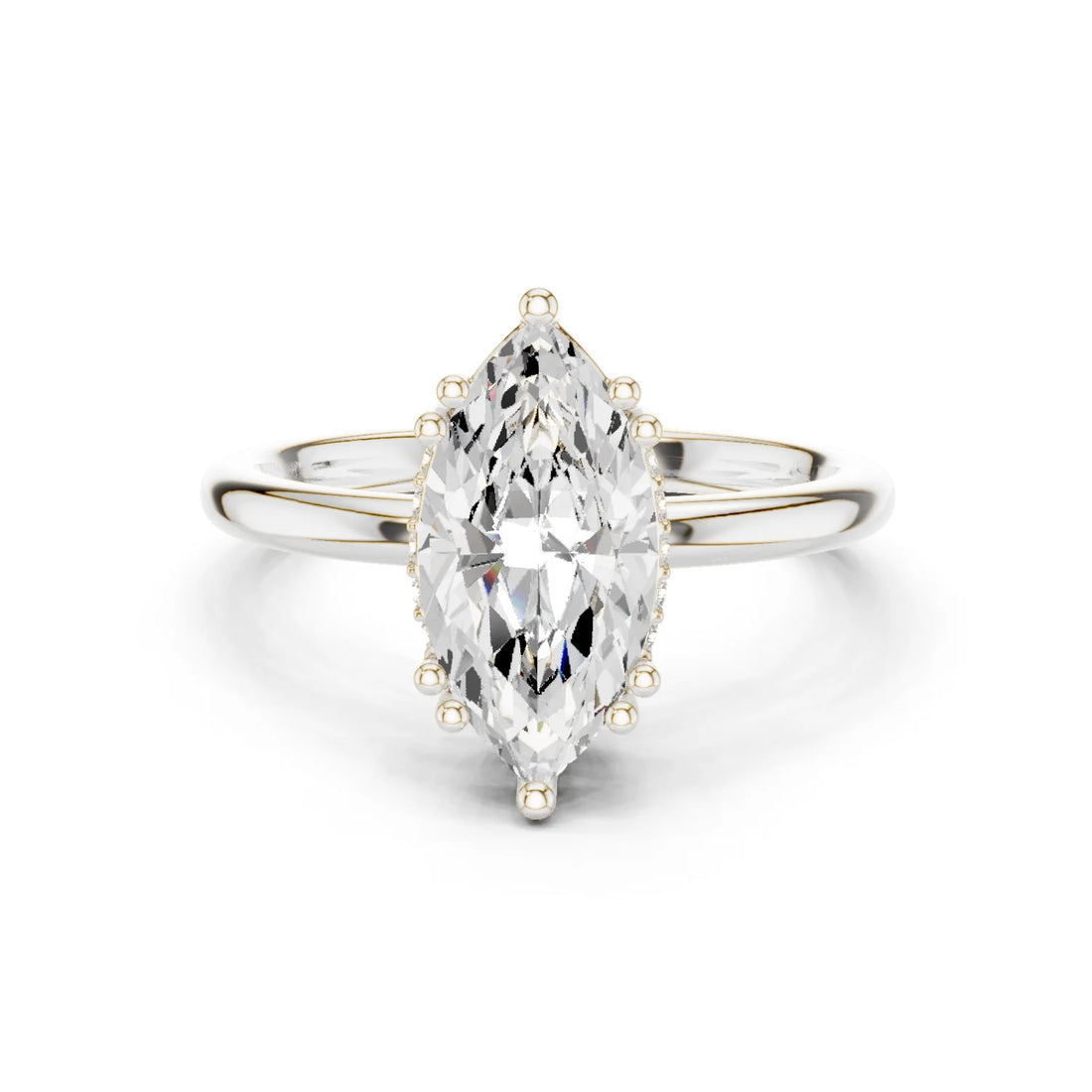 Marquise Cut Diamond Solitaire Engagement Ring with Hidden Accent Diamonds