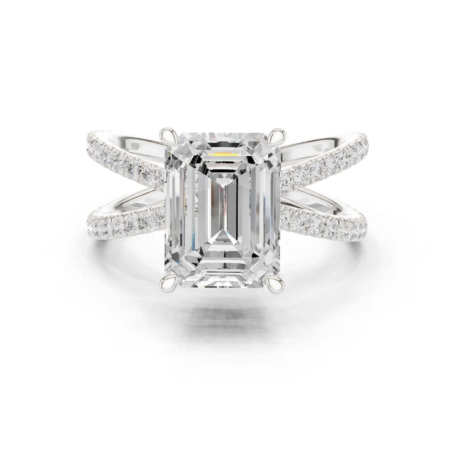 Emerald Cut Diamond Split Shank Engagement Ring