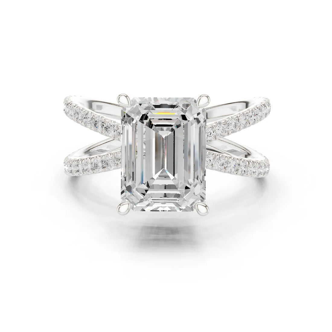 Emerald Cut Diamond Split Shank Engagement Ring