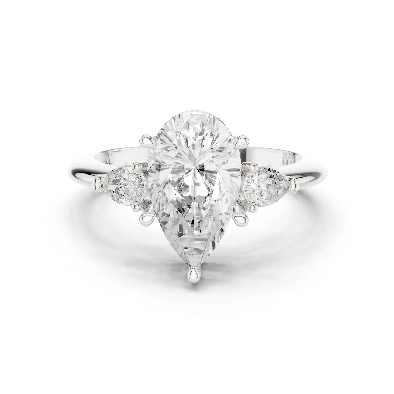 Pear Diamond Solitaire Engagement Ring with Hidden Side Accent