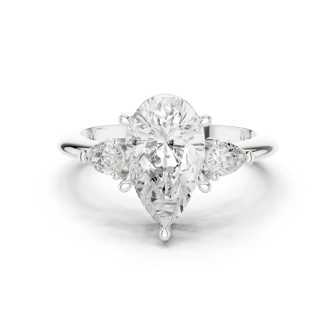 Pear Diamond Solitaire Engagement Ring with Hidden Side Accent