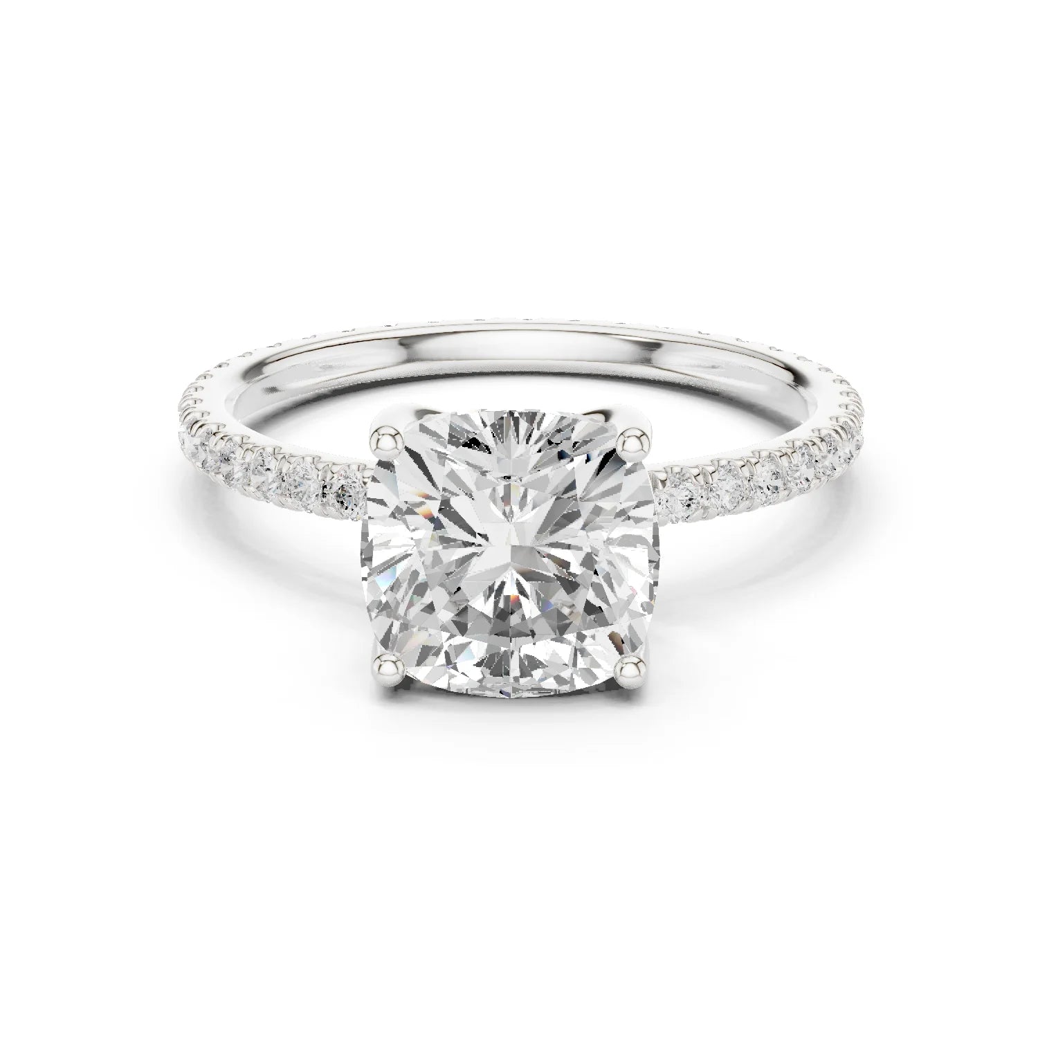 Cushion Shape Diamond Pave Band Engagement Ring