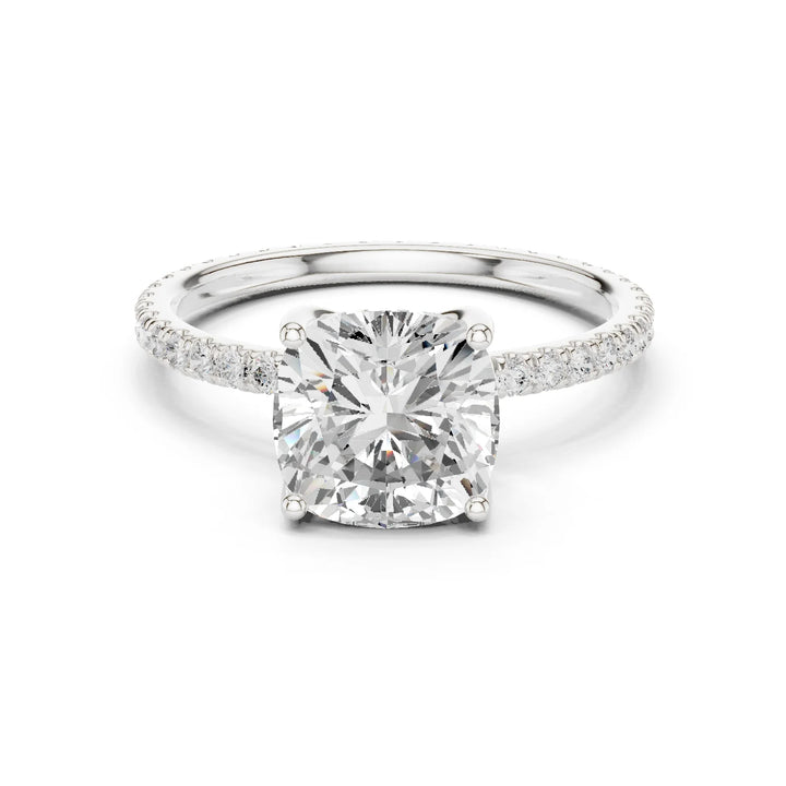Cushion Shape Diamond Pave Band Engagement Ring