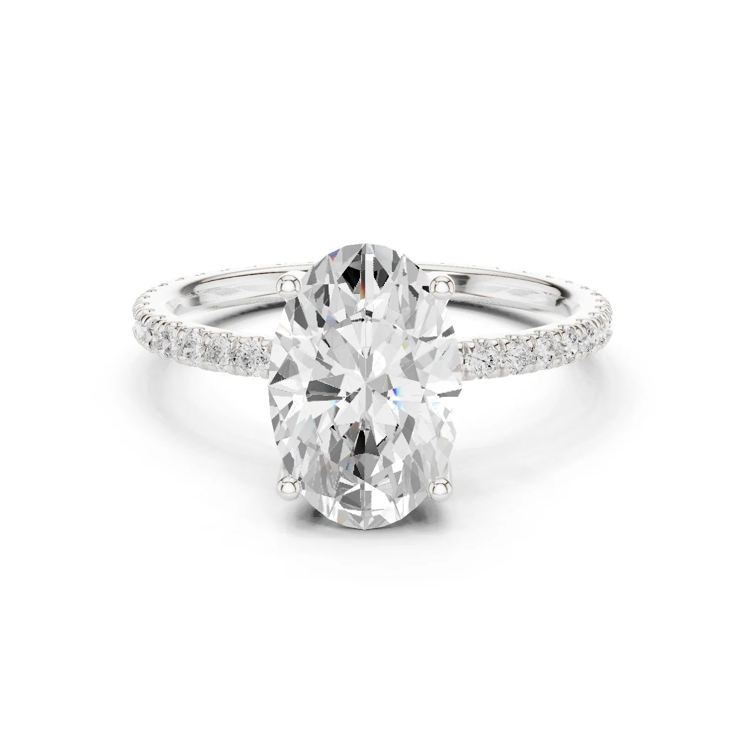 Oval Shape Diamond Pave Band Engagement Ring