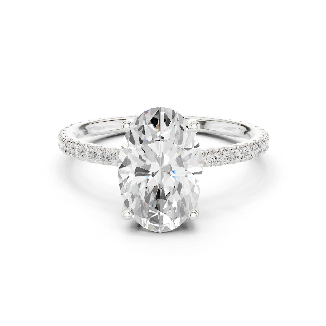 Oval Shape Diamond Pave Band Engagement Ring