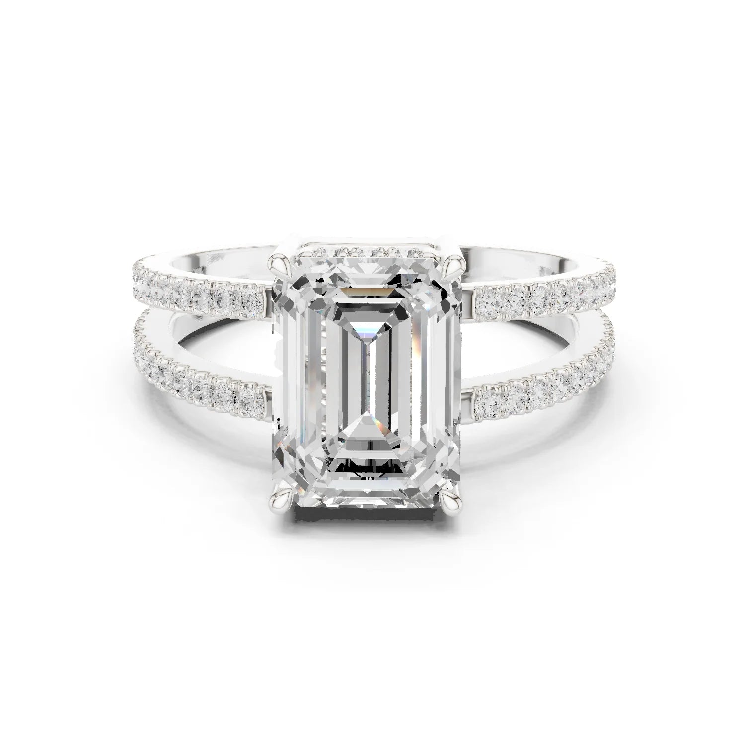 Emerald Cut Diamond Split Shank Engagement Ring