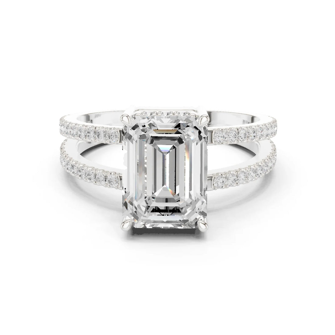 Emerald Cut Diamond Split Shank Engagement Ring