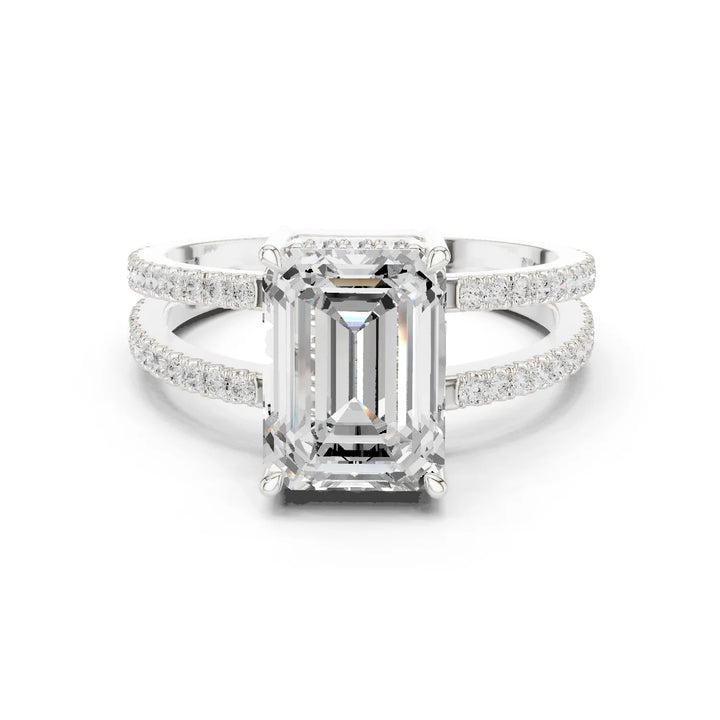 Emerald Cut Diamond Split Shank Engagement Ring