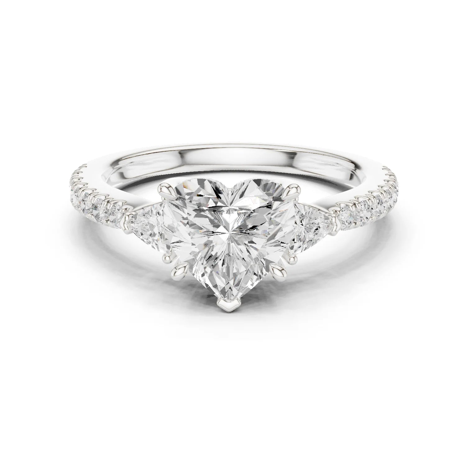 Heart Cut Diamond Three-Stone Engagement Ring with Pave Band