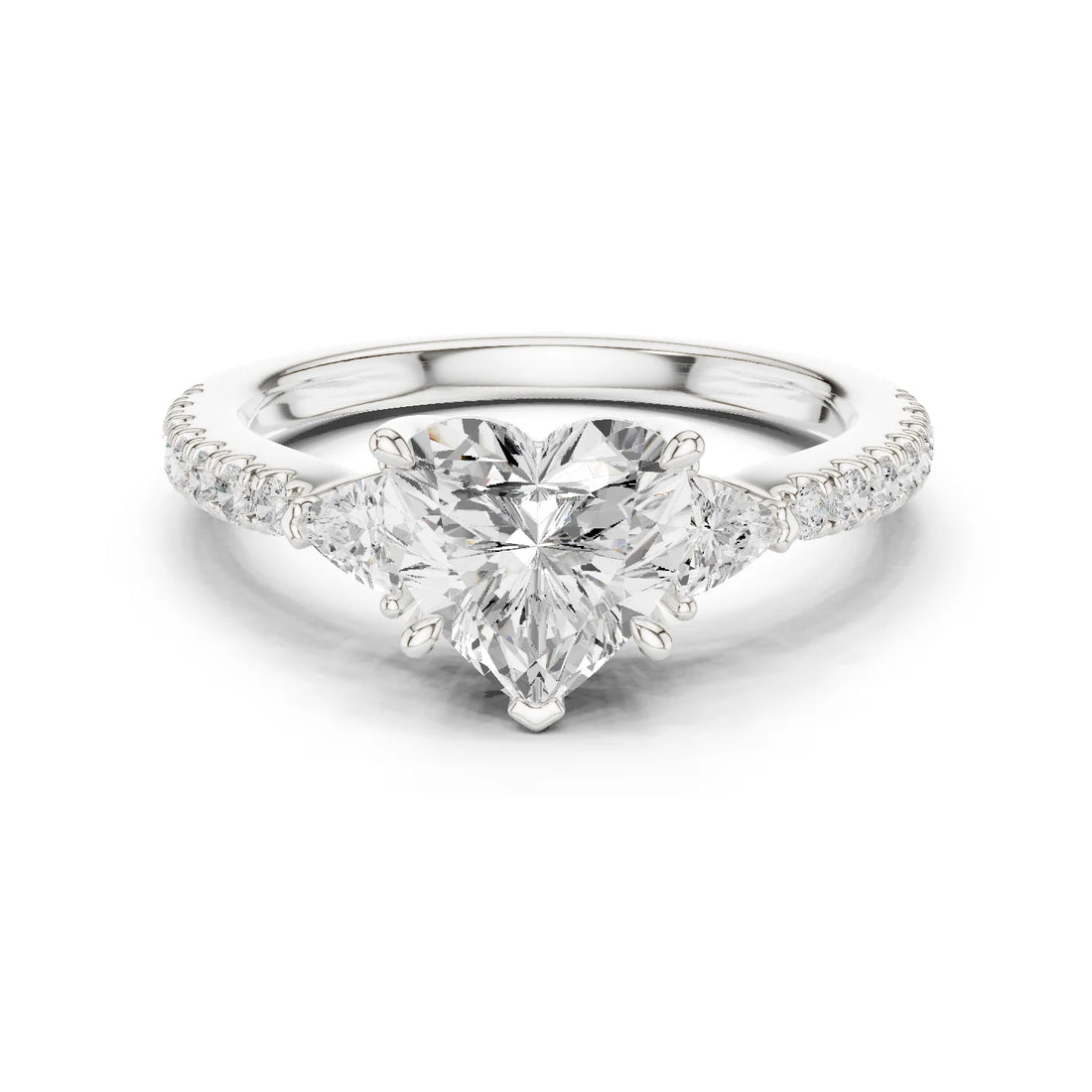 Heart Cut Diamond Three-Stone Engagement Ring with Pave Band