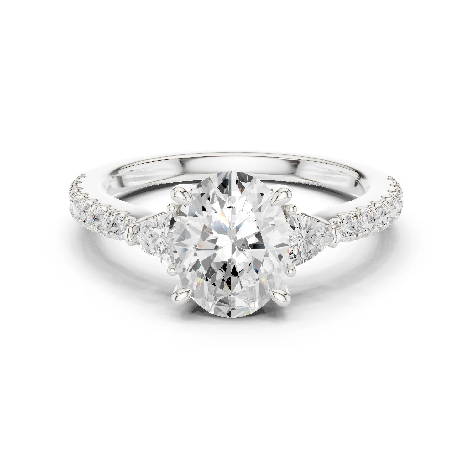 Oval Cut Diamond Three-Stone Engagement Ring with Pave Band