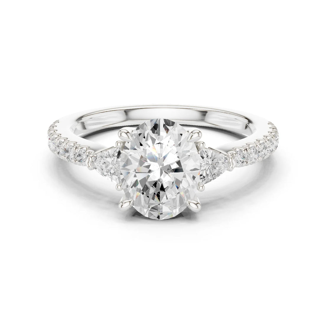 Oval Cut Diamond Three-Stone Engagement Ring with Pave Band