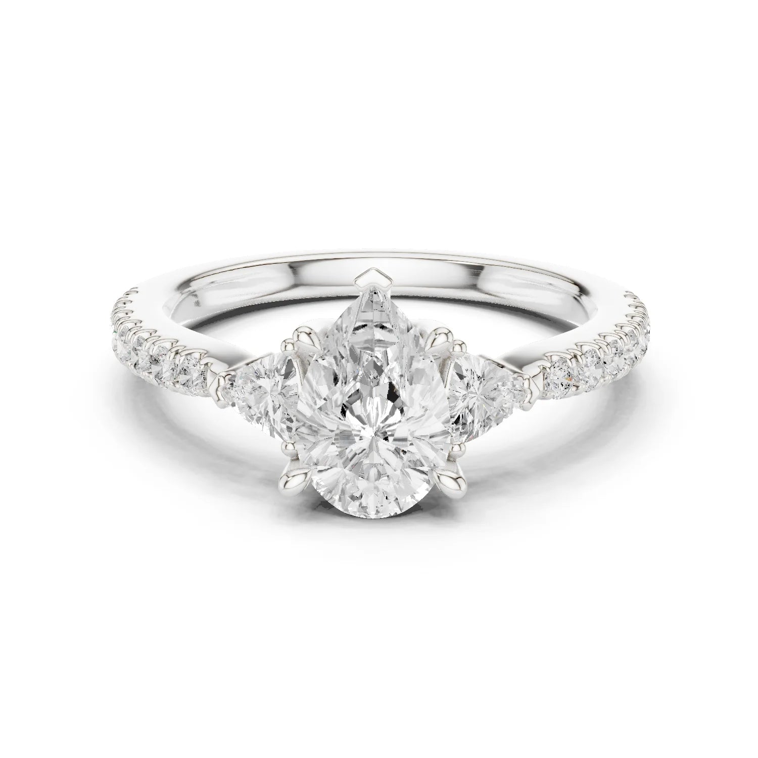Pear Cut Diamond Three-Stone Engagement Ring with Pave Band