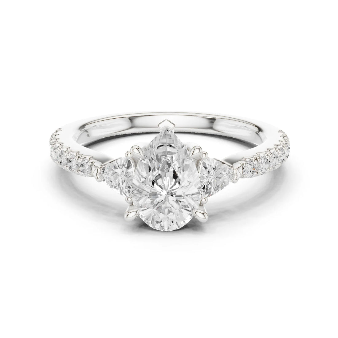 Pear Cut Diamond Three-Stone Engagement Ring with Pave Band