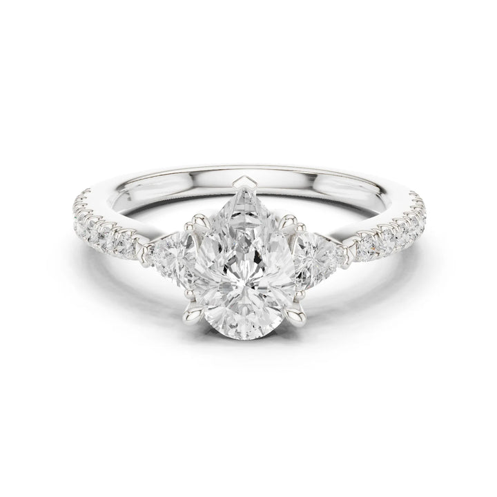 Pear Cut Diamond Three-Stone Engagement Ring with Pave Band