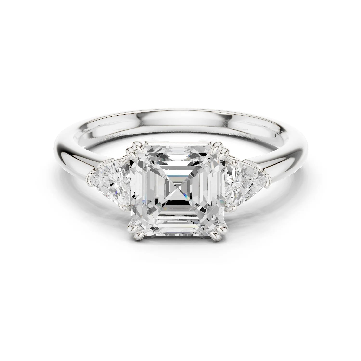 Asscher Diamond Three Stone Engagement Ring