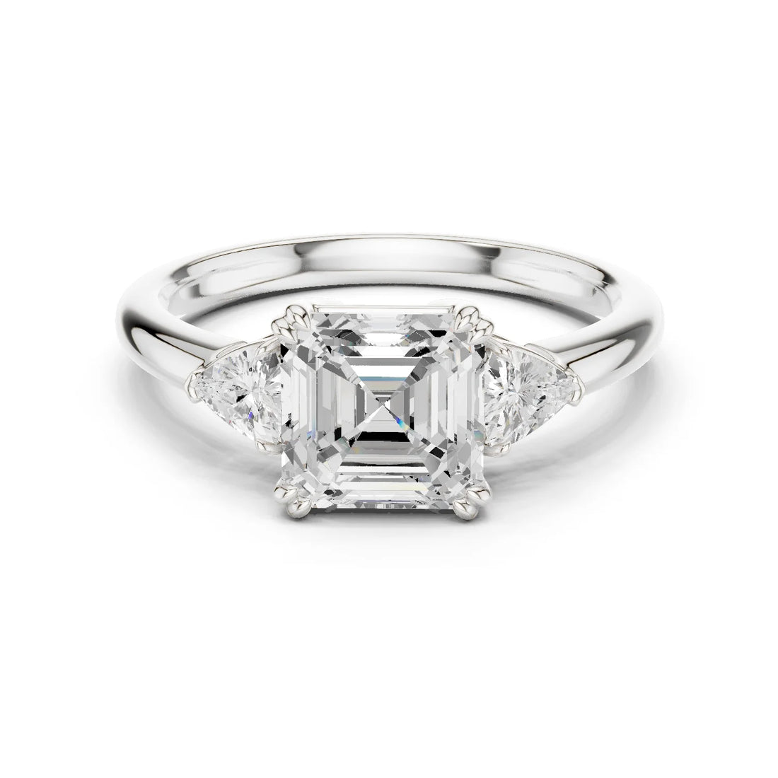 Asscher Diamond Three Stone Engagement Ring