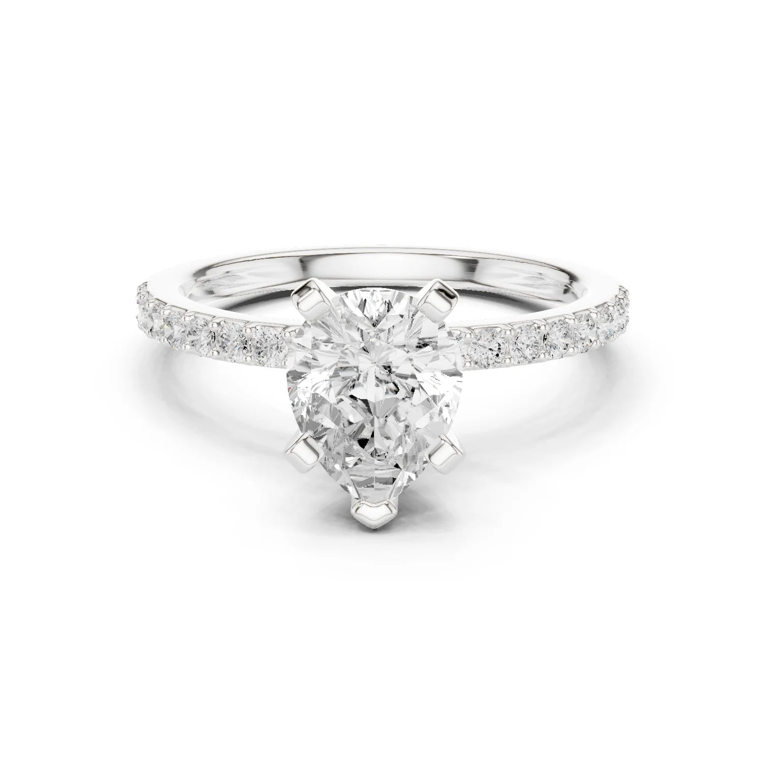 Pear Cut Diamond Pave Band Solitaire Engagement Ring