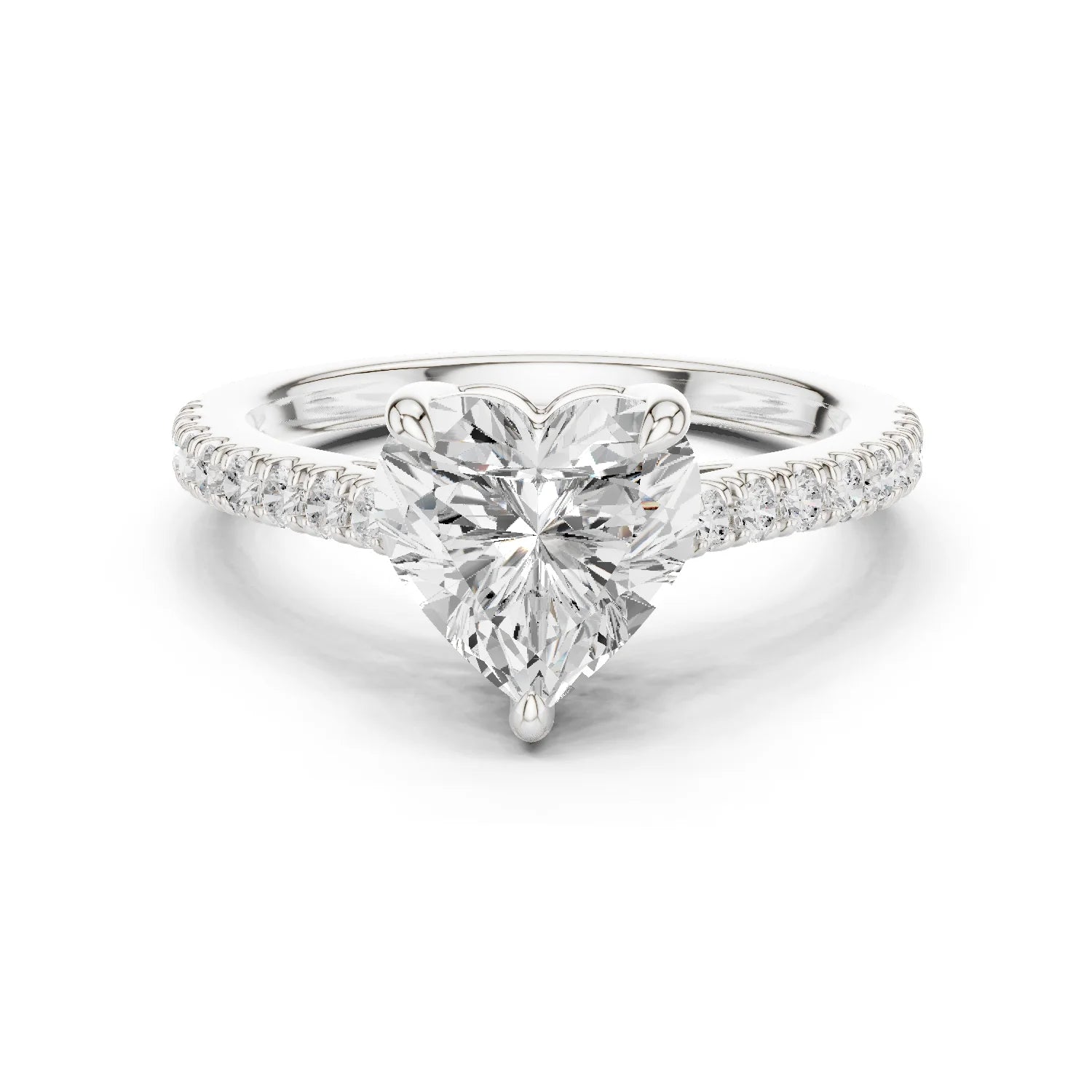 Heart Cut Diamond Pave Band Engagement Ring