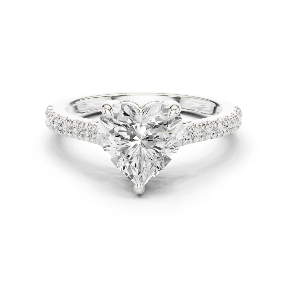 Heart Cut Diamond Pave Band Engagement Ring