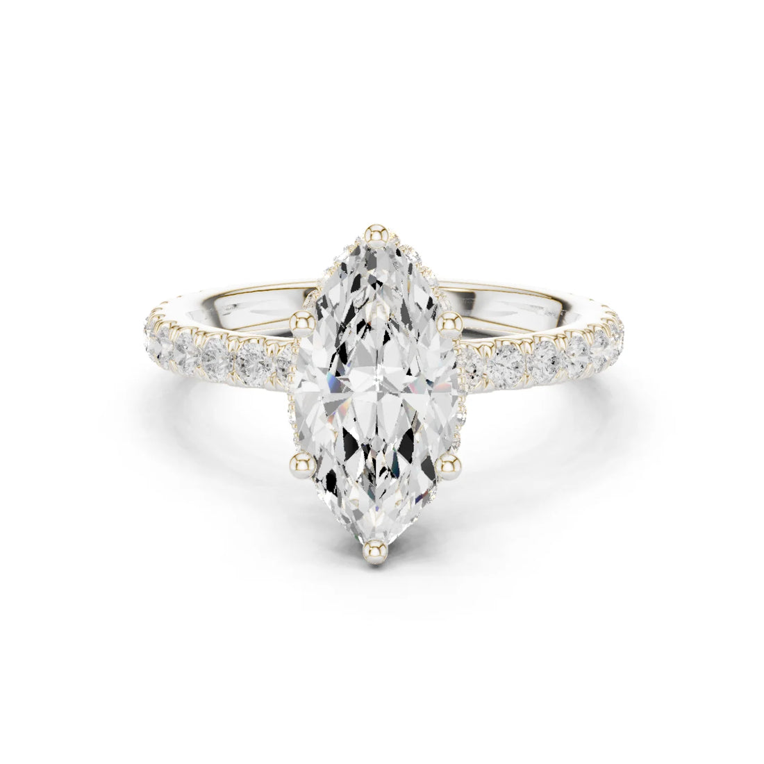 Marquise Cut Diamond Double Halo Pave Engagement Ring