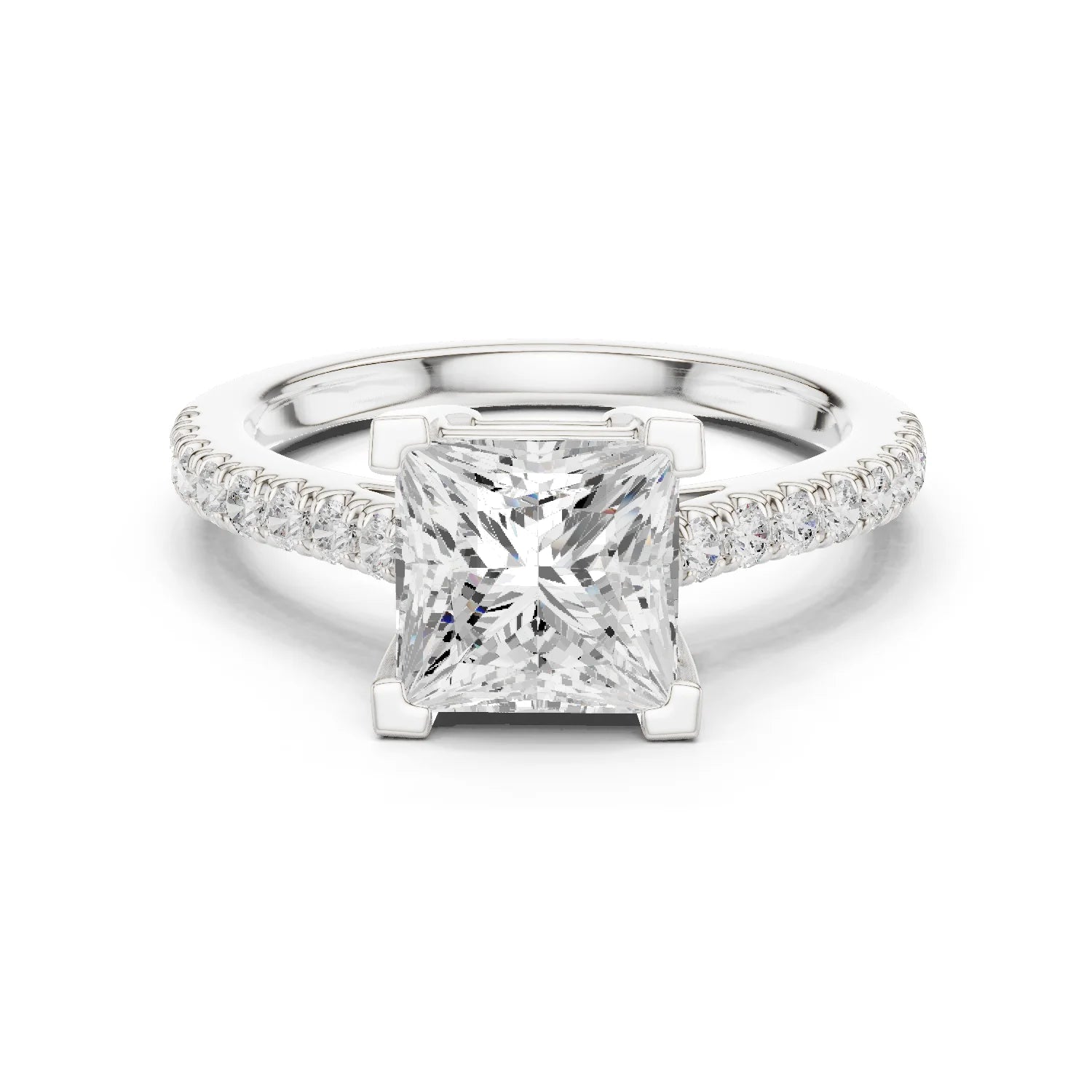 Princess Cut Diamond Pave Band Engagement Ring
