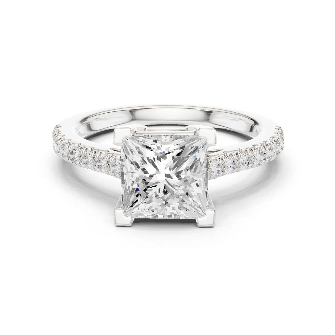 Princess Cut Diamond Pave Band Engagement Ring