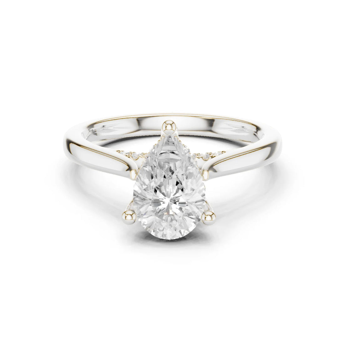 Pear Cut Diamond Hidden Halo Engagement Ring With Cathedral Pave