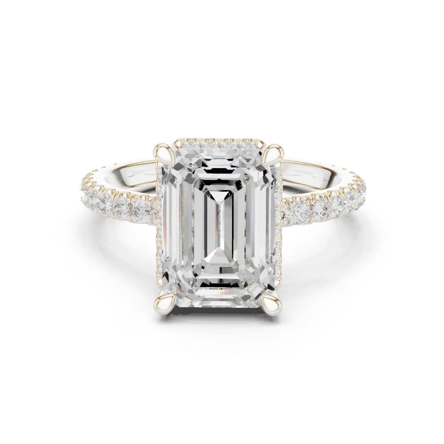 Emerald Diamond Hidden Halo Engagement Ring