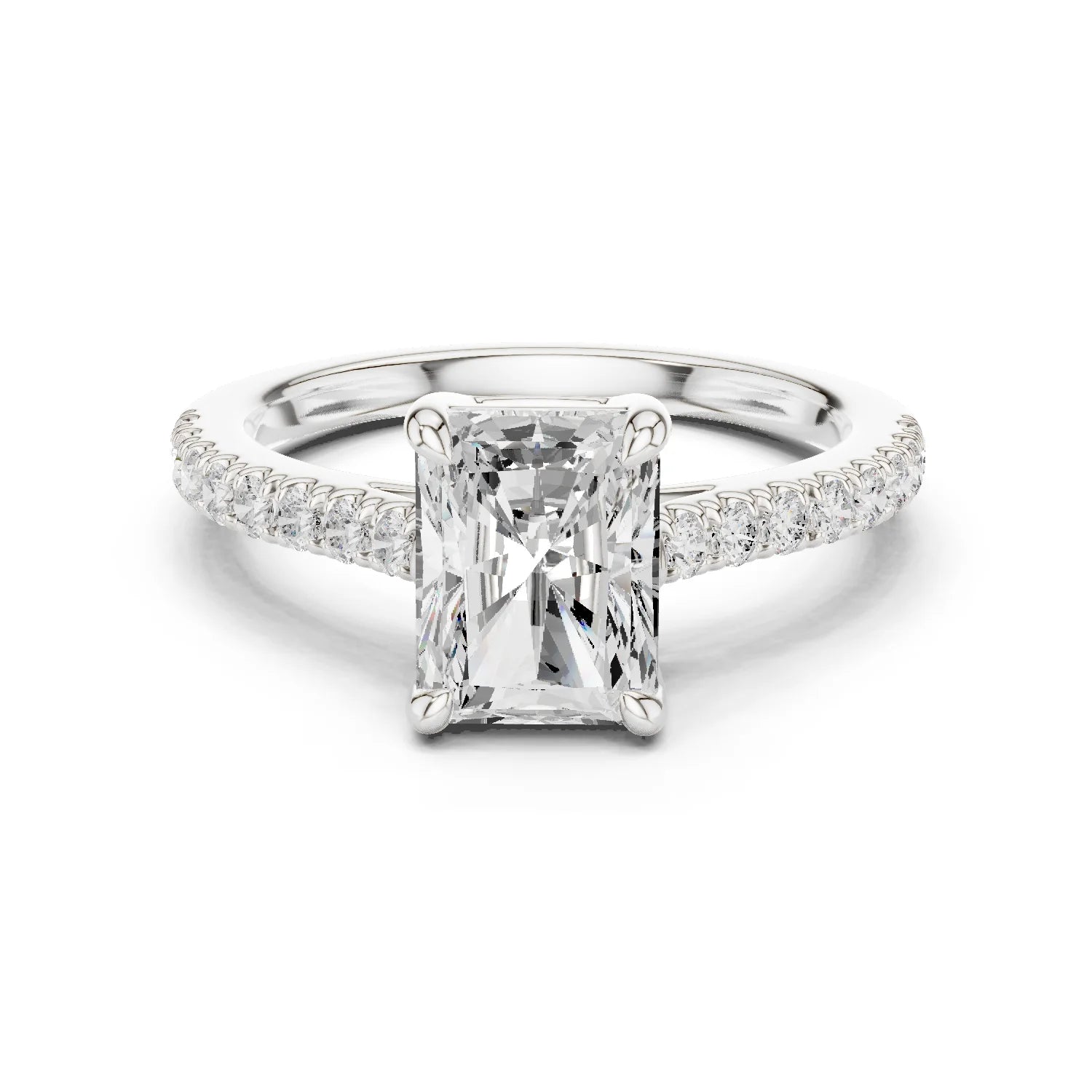 Radiant Cut Diamond Pave Band Engagement Ring
