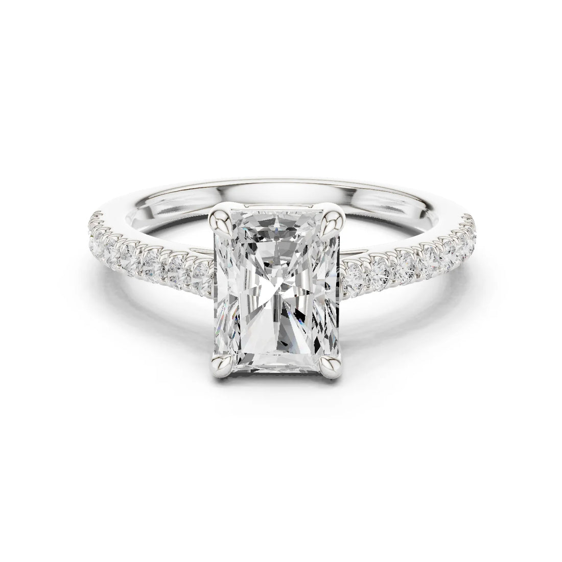 Radiant Cut Diamond Pave Band Engagement Ring