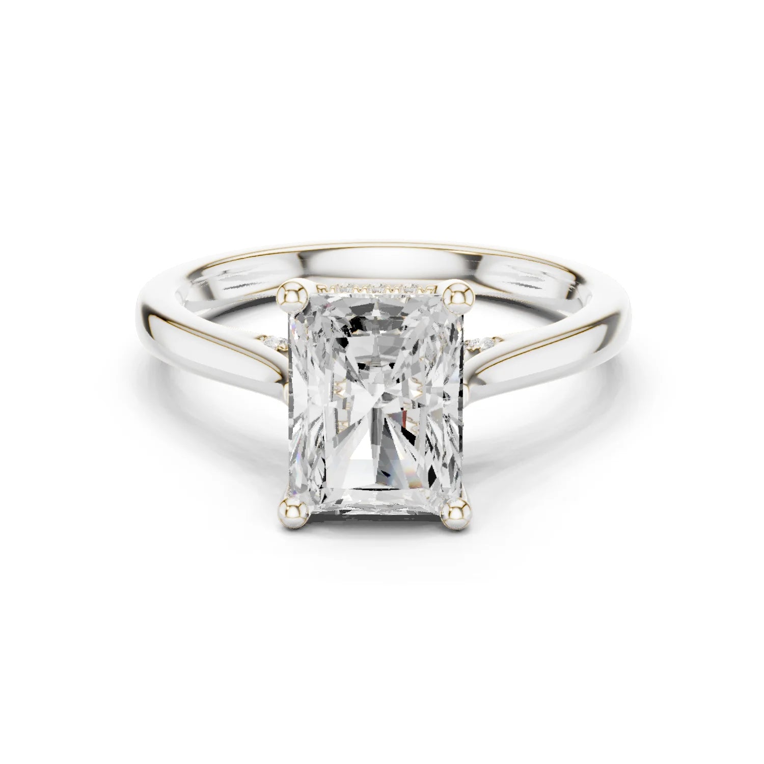 Radiant Cut Diamond Hidden Halo Engagement Ring With Cathedral Pave