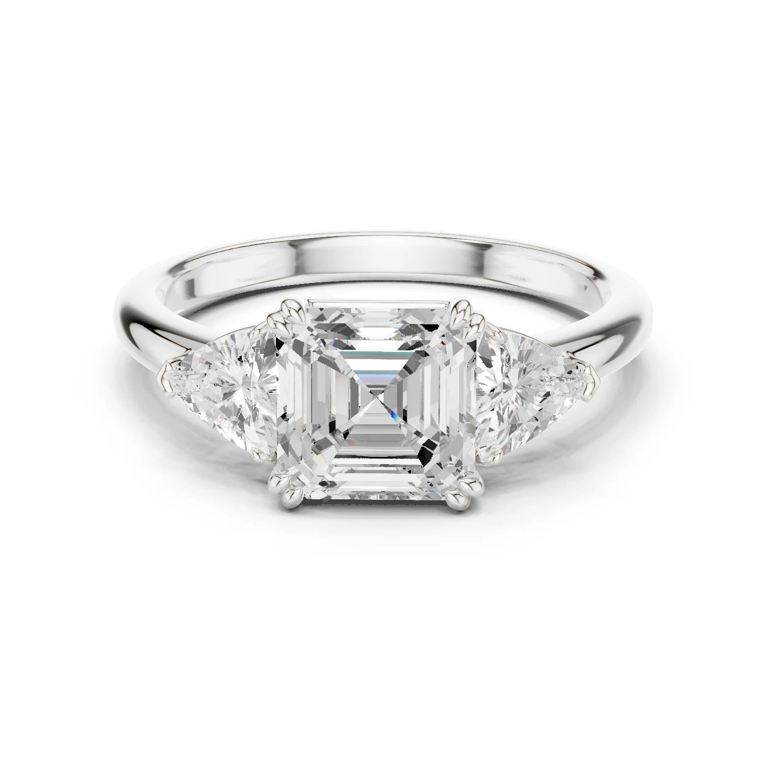 Square Emerald Cut Diamond Three Stone Engagement Ring