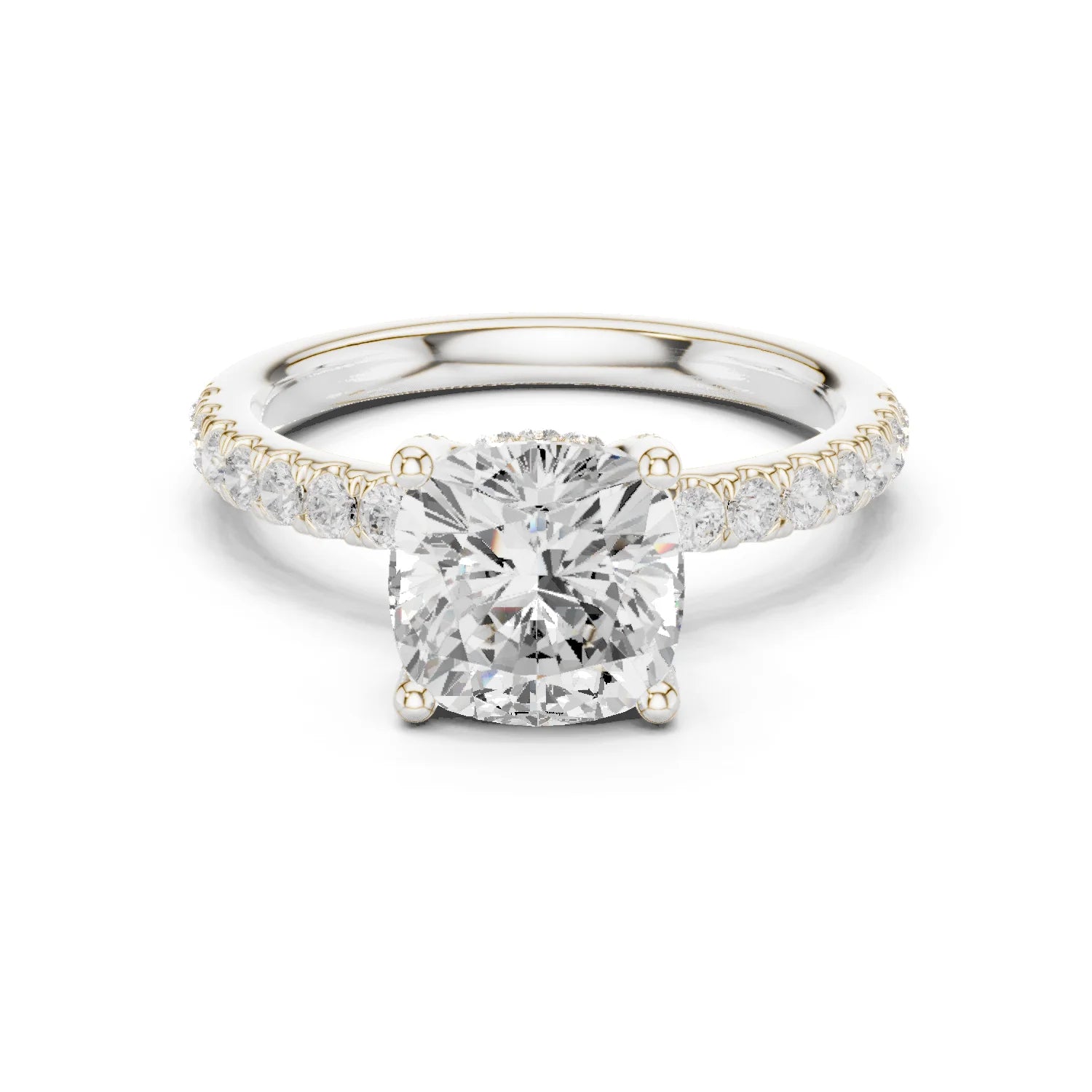 Cushion Diamond Engagement Ring With Pave Band