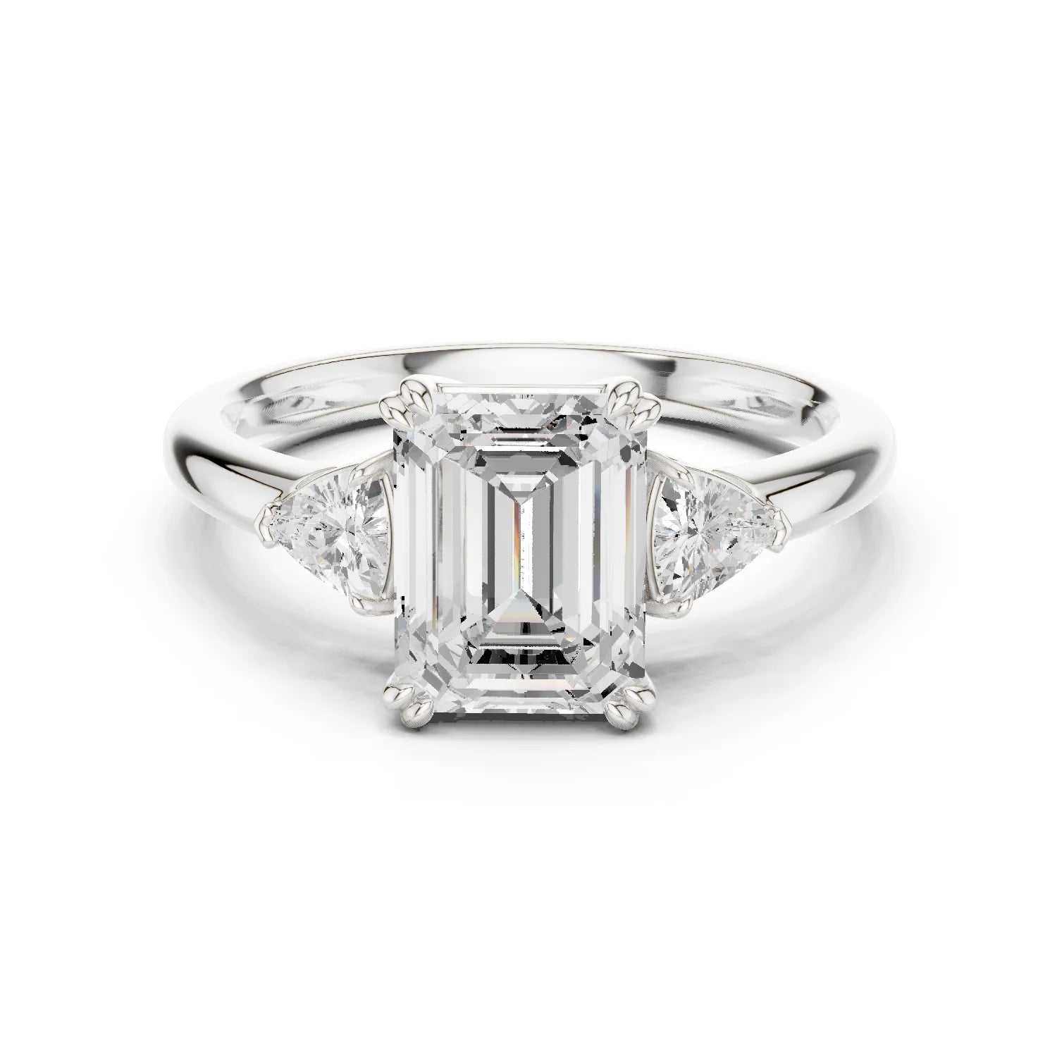 Emerald Diamond Three Stone Engagement Ring