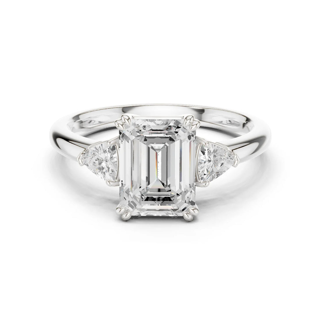 Emerald Diamond Three Stone Engagement Ring