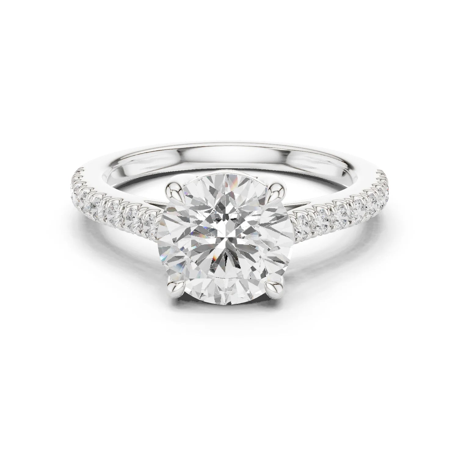 Round Cut Diamond Pave Band Engagement Ring