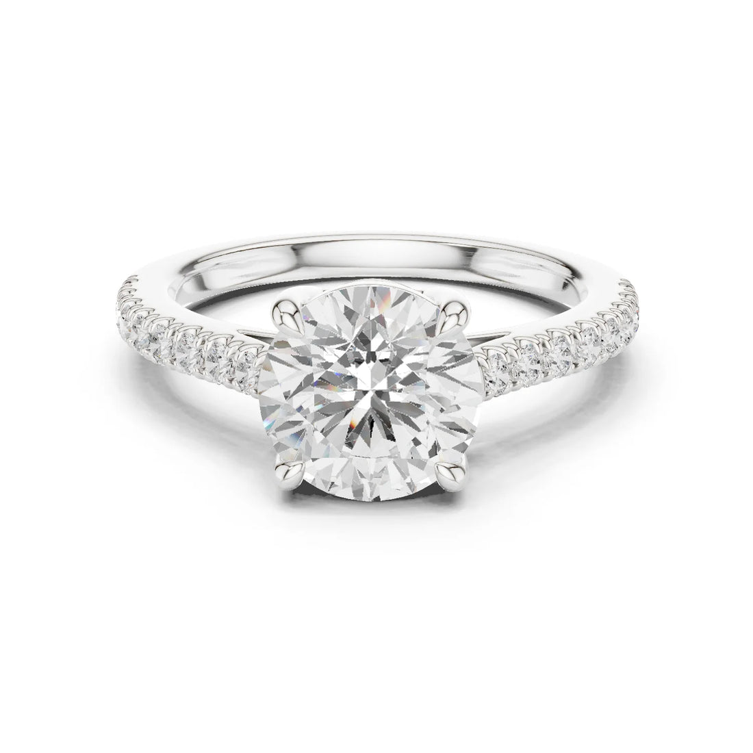 Round Cut Diamond Pave Band Engagement Ring
