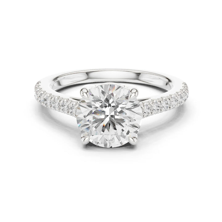 Round Cut Diamond Pave Band Engagement Ring