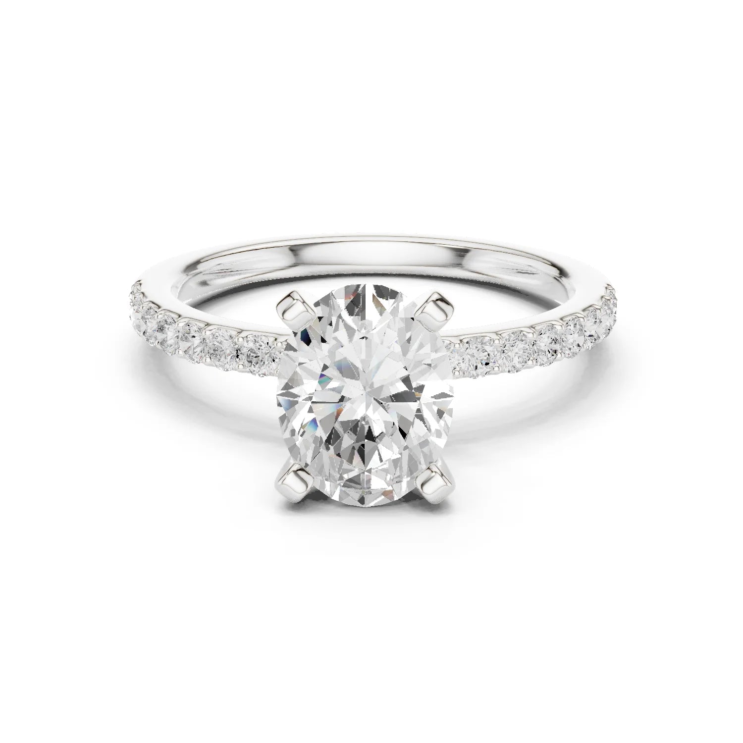 Oval Cut Diamond Pave Band Solitaire Engagement Ring